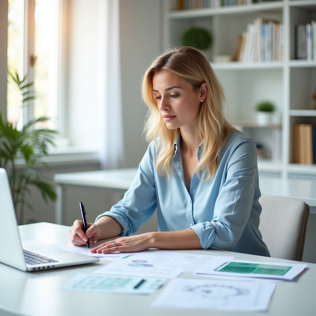 Person reviewing Clean Air programme documents at a desk with natural light