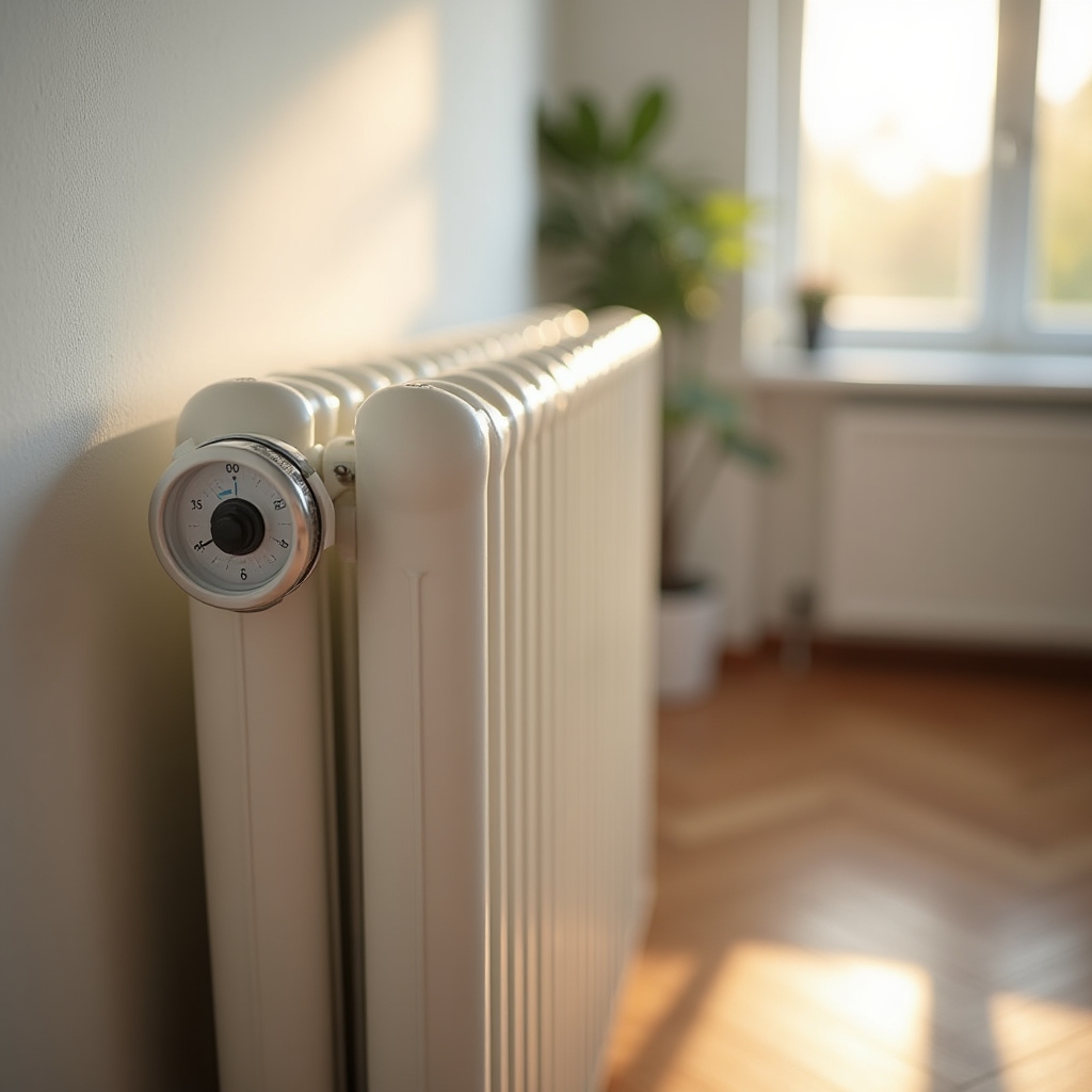 Radiator with thermostatic valve in a Polish apartment during winter
